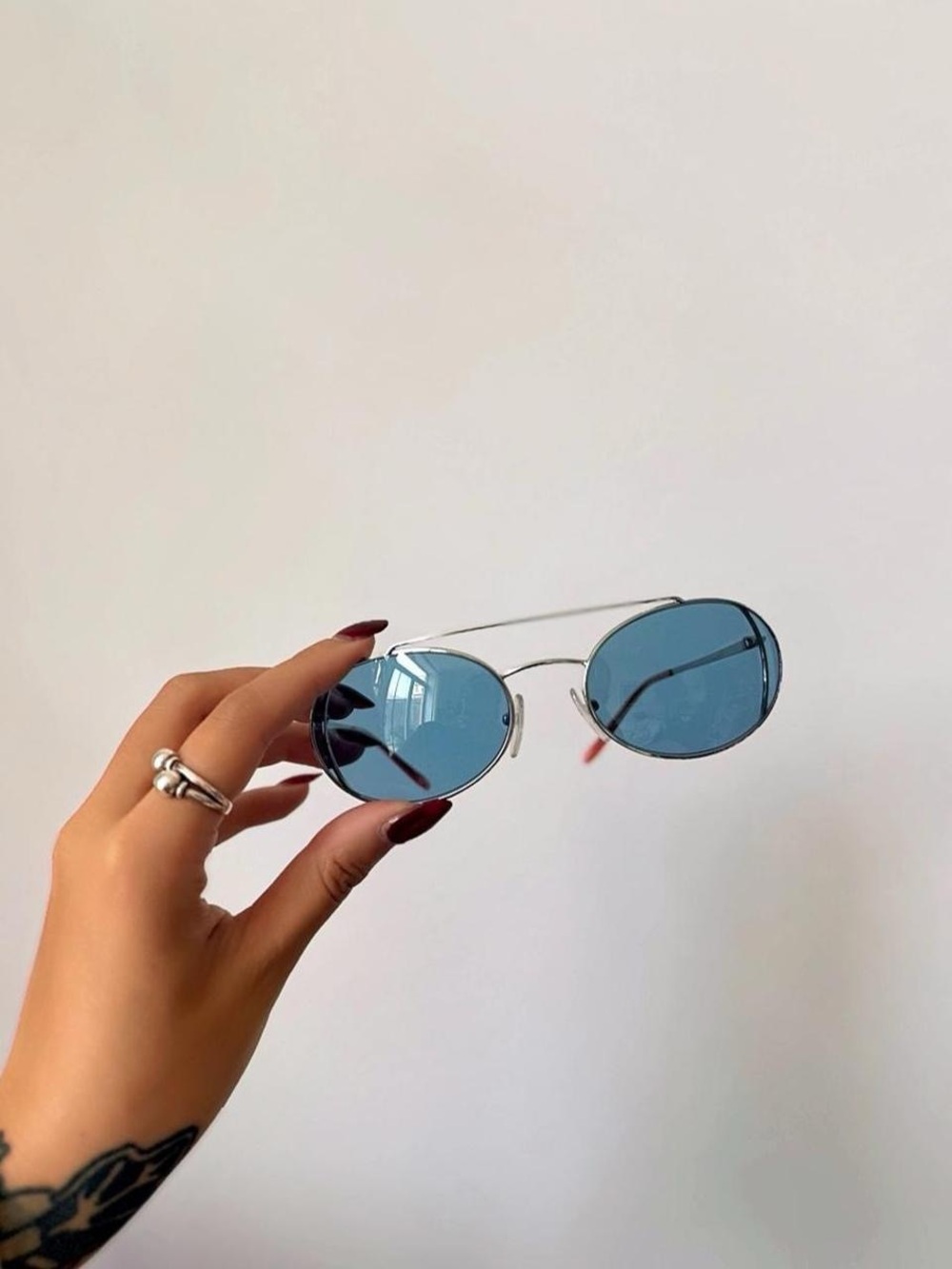 PRADA Blue Lens Oval Aviator Metal Frame Sunglasses - Women Accessories